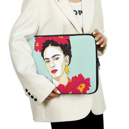 Frida Kahlo And Floral Print Laptop Sleeve