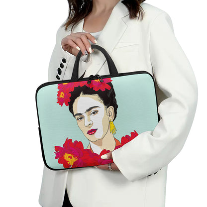 Frida Kahlo And Floral Print Laptop Sleeve With Handle