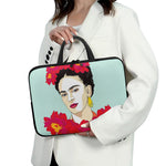 Frida Kahlo And Floral Print Laptop Sleeve With Handle