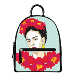 Frida Kahlo And Floral Print Leather Backpack