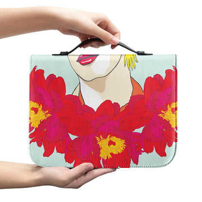 Frida Kahlo And Floral Print Leather Bible Cover