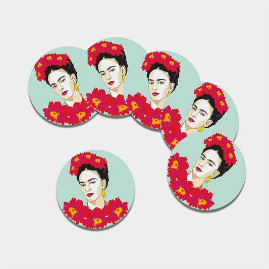 Frida Kahlo And Floral Print Leather Coaster Set