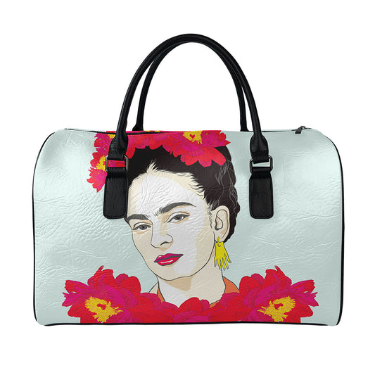 Frida Kahlo And Floral Print Leather Duffle Bag