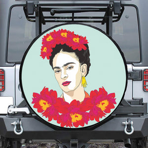 Frida Kahlo And Floral Print Leather Spare Tire Cover