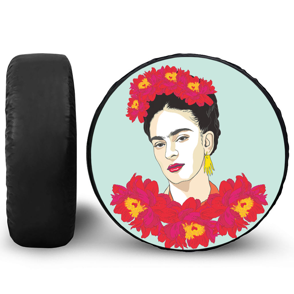 Frida Kahlo And Floral Print Leather Spare Tire Cover