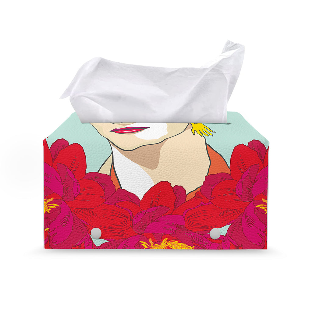 Frida Kahlo And Floral Print Leather Tissue Box Cover