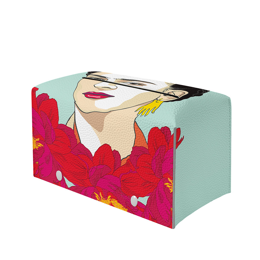 Frida Kahlo And Floral Print Leather Tissue Box Cover