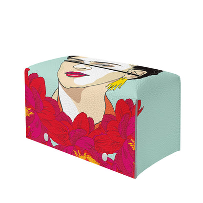 Frida Kahlo And Floral Print Leather Tissue Box Cover