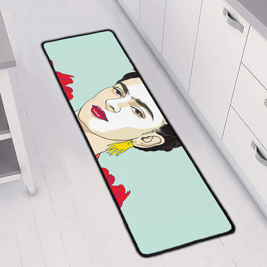 Frida Kahlo And Floral Print Long Kitchen Mat
