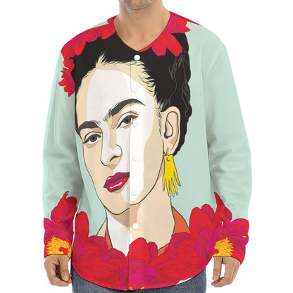 Frida Kahlo And Floral Print Long Sleeve Baseball Jersey