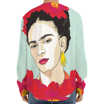 Frida Kahlo And Floral Print Long Sleeve Baseball Jersey
