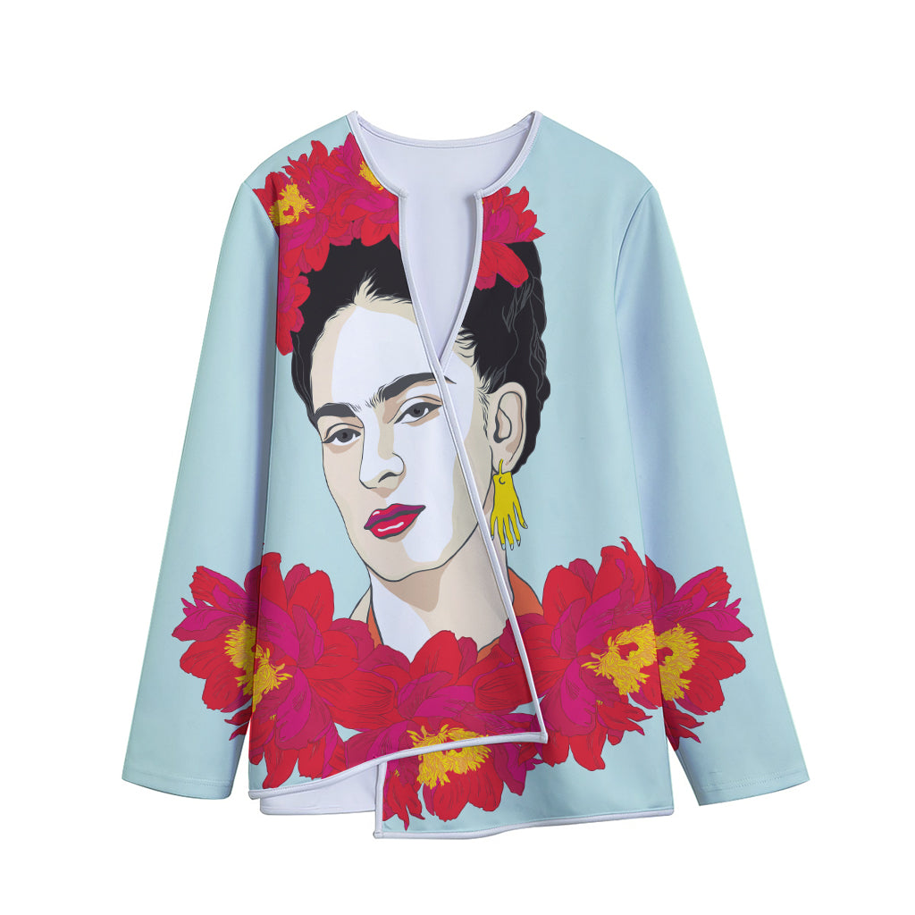 Frida Kahlo And Floral Print Long Sleeve Short Coat