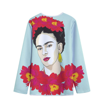 Frida Kahlo And Floral Print Long Sleeve Short Coat