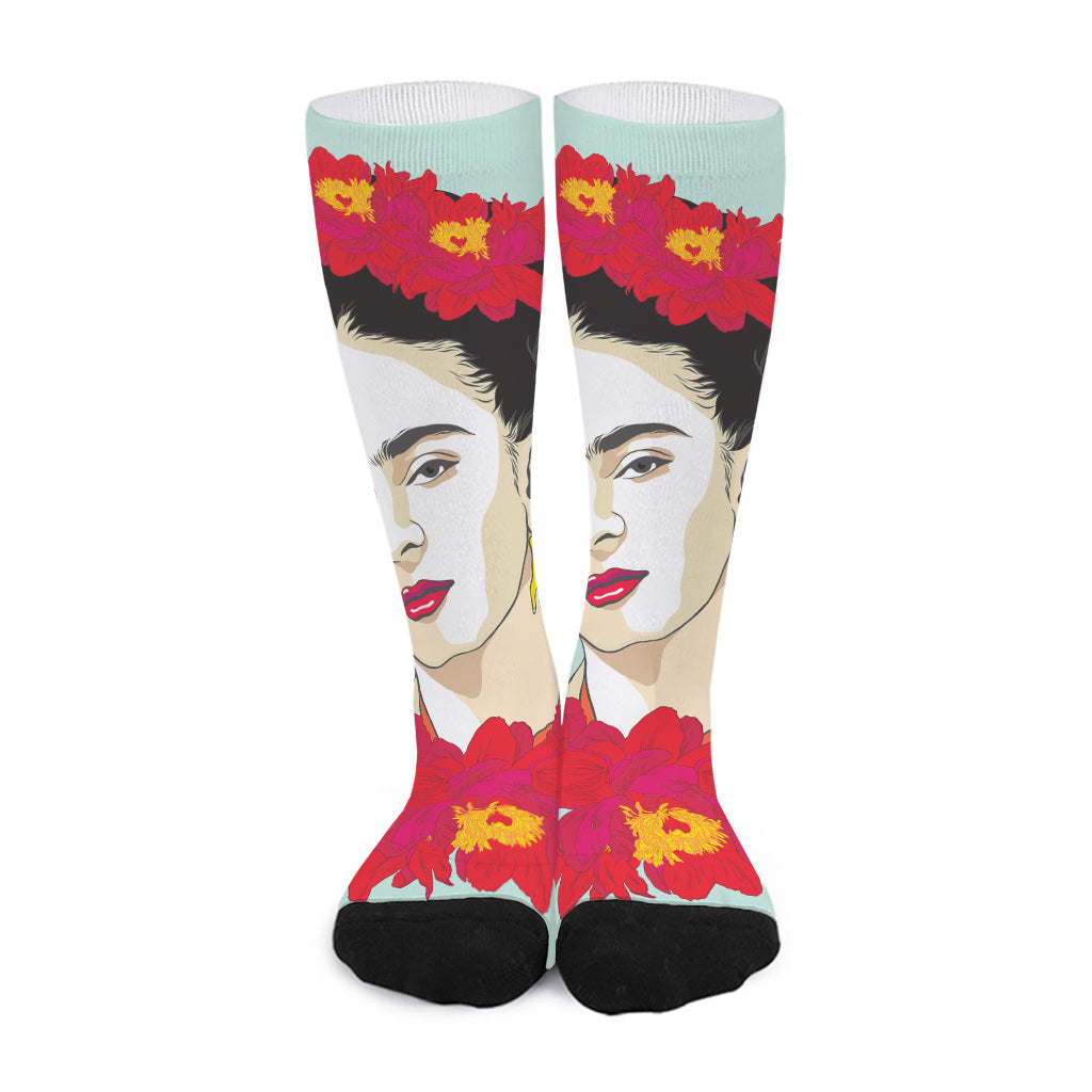 Frida Kahlo And Floral Print Long Socks