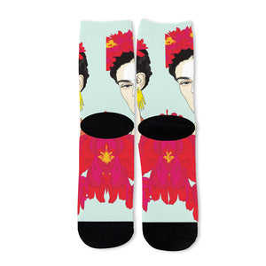 Frida Kahlo And Floral Print Long Socks