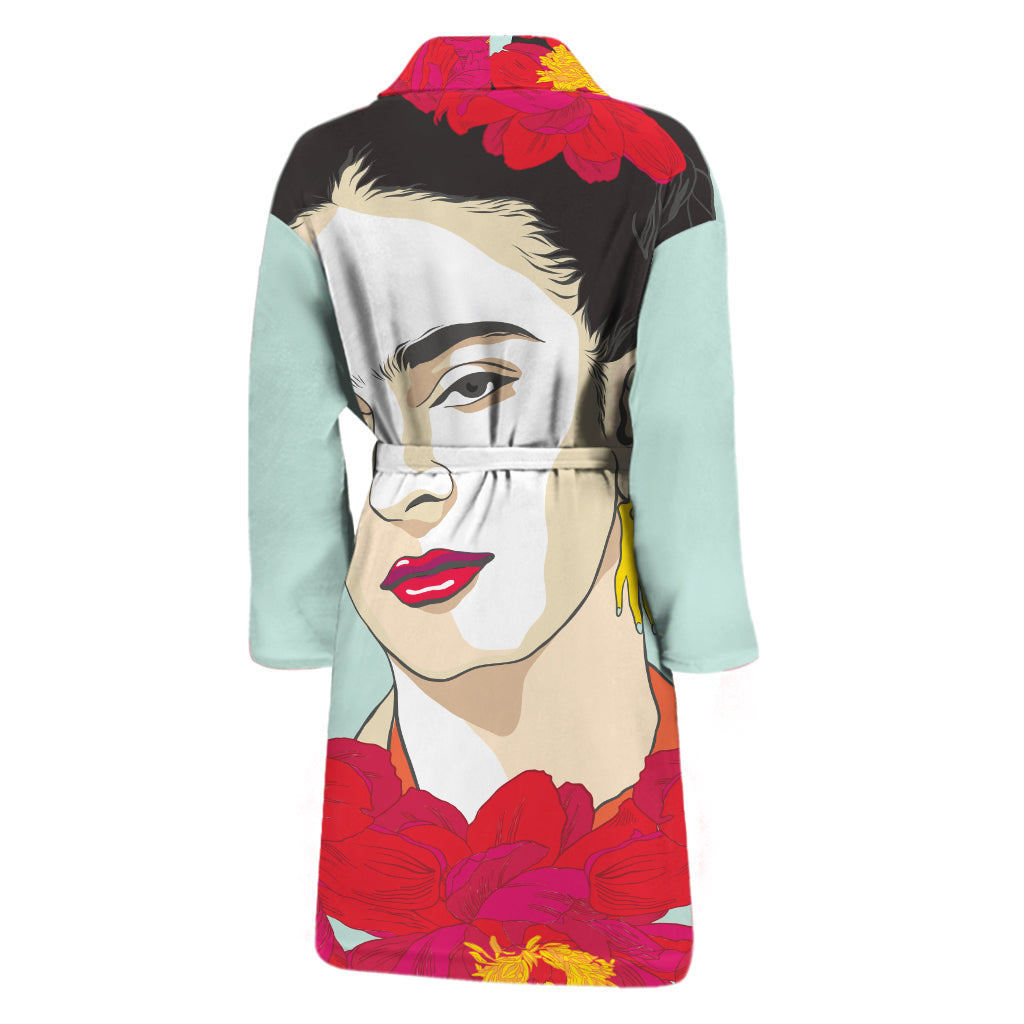 Frida Kahlo And Floral Print Men's Bathrobe