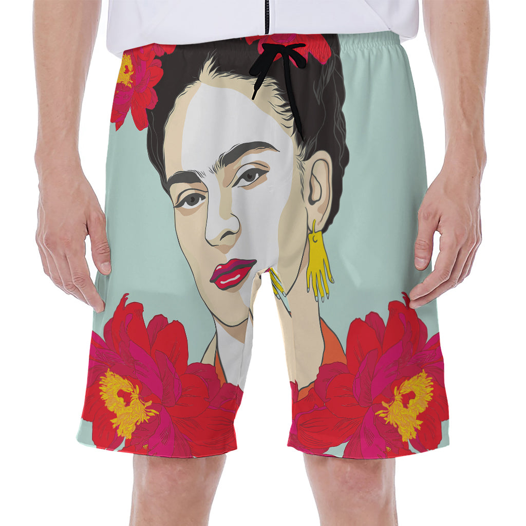 Frida Kahlo And Floral Print Men's Beach Shorts