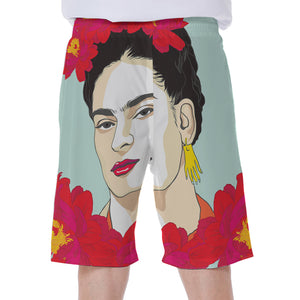 Frida Kahlo And Floral Print Men's Beach Shorts