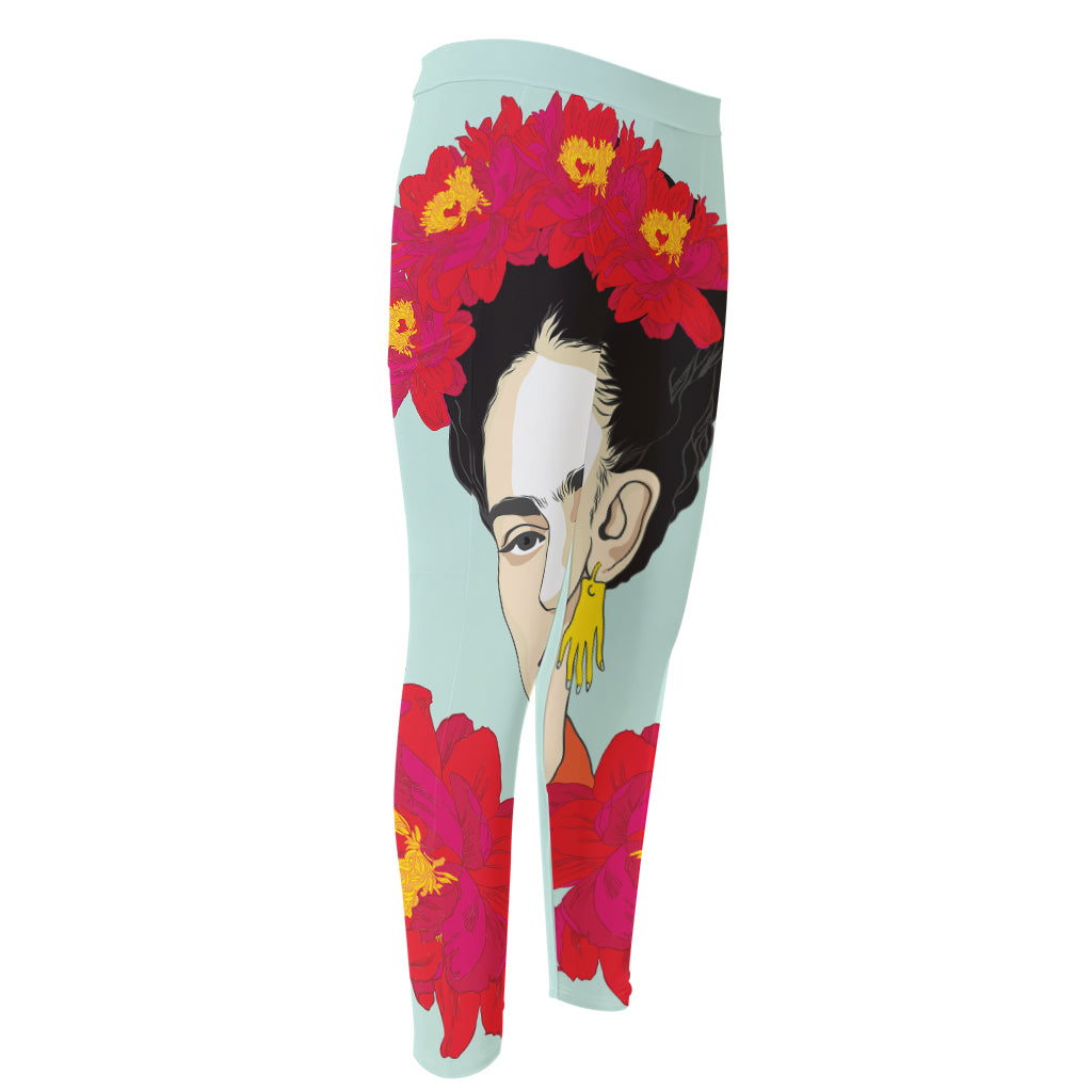 Frida Kahlo And Floral Print Men's Compression Pants