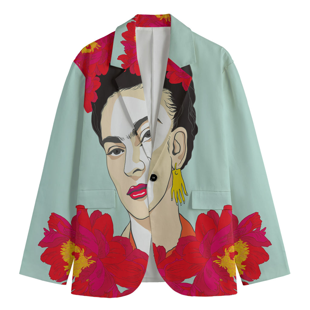 Frida Kahlo And Floral Print Men's Cotton Blazer