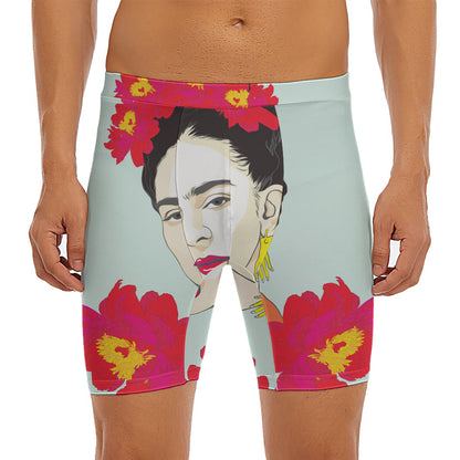 Frida Kahlo And Floral Print Men's Long Boxer Briefs