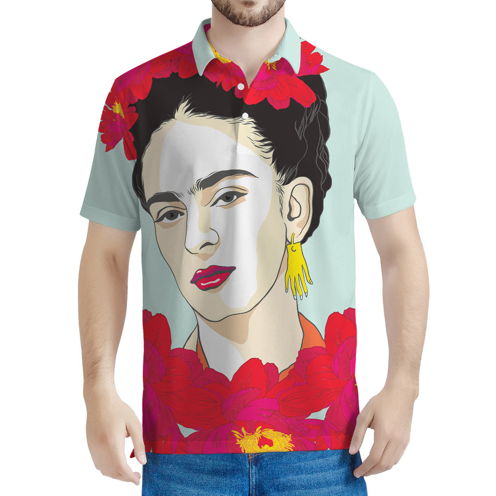 Frida Kahlo And Floral Print Men's Polo Shirt