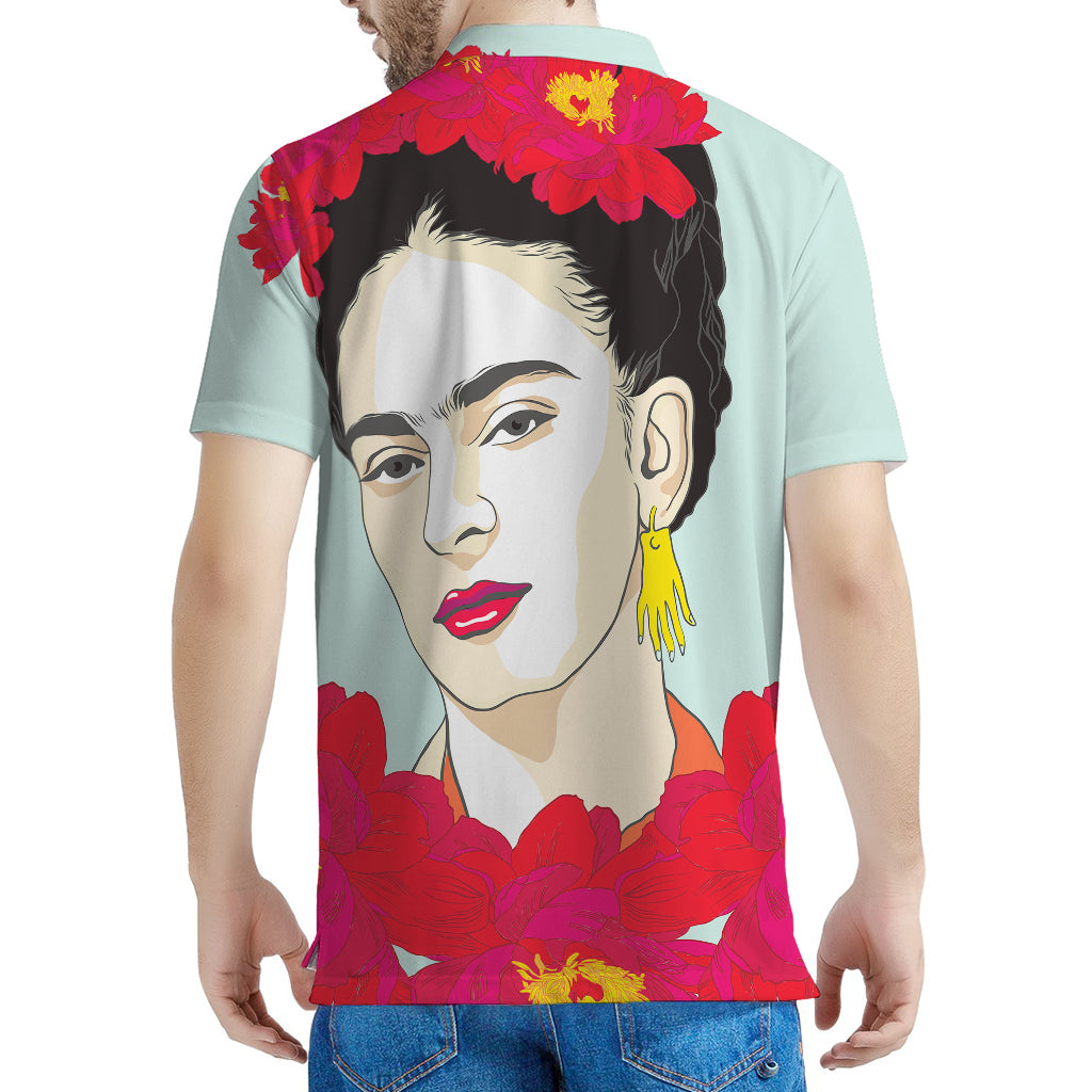 Frida Kahlo And Floral Print Men's Polo Shirt