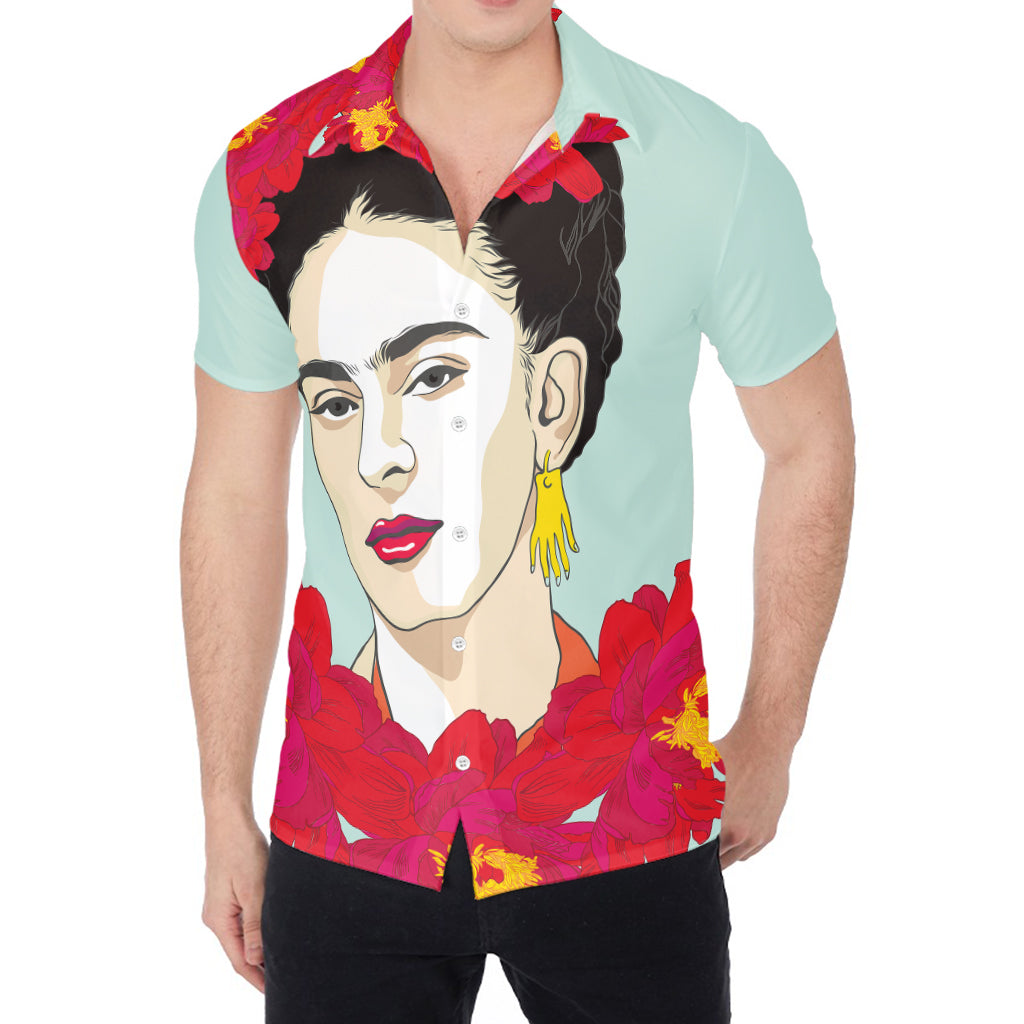 Frida Kahlo And Floral Print Men's Shirt
