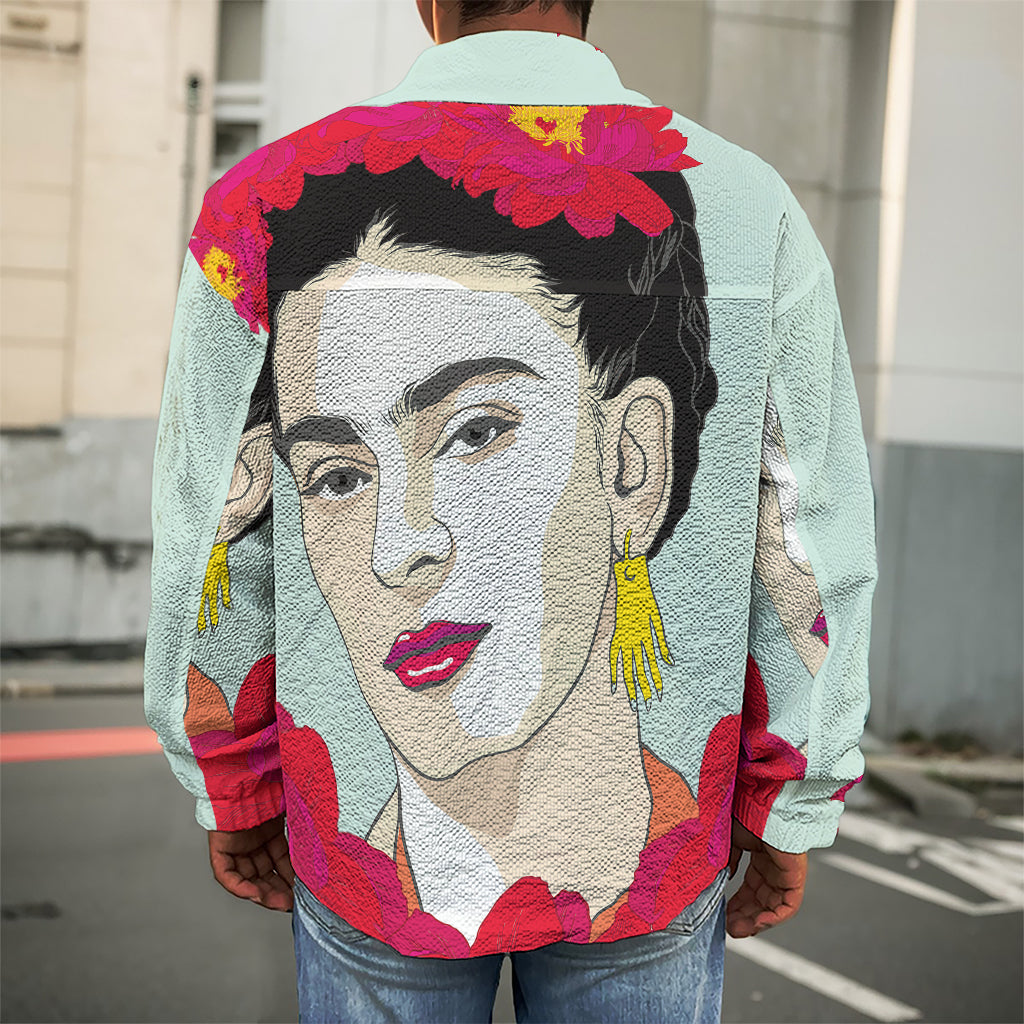Frida Kahlo And Floral Print Men's Shirt Jacket