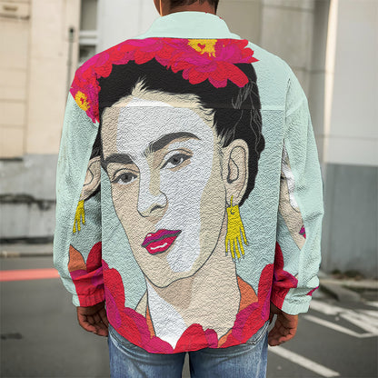 Frida Kahlo And Floral Print Men's Shirt Jacket