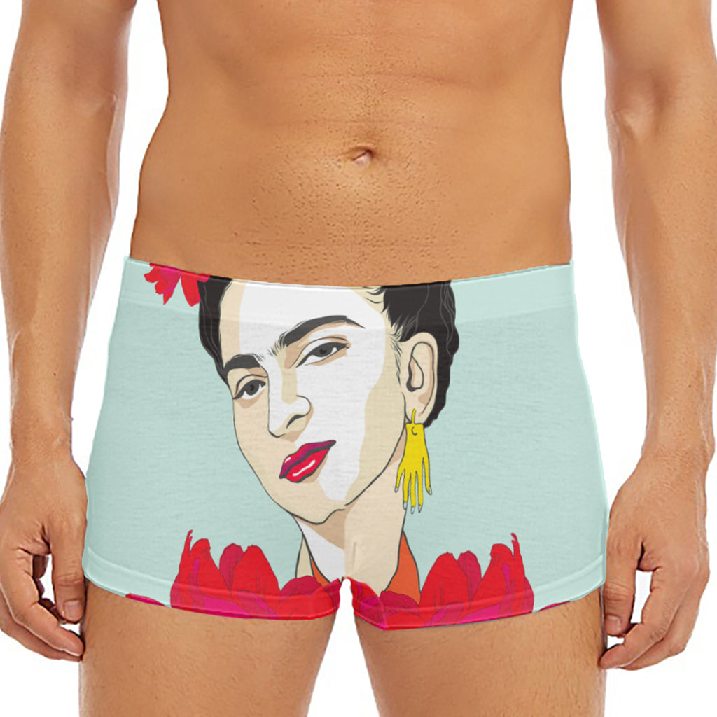Frida Kahlo And Floral Print Men's Short Boxer Briefs