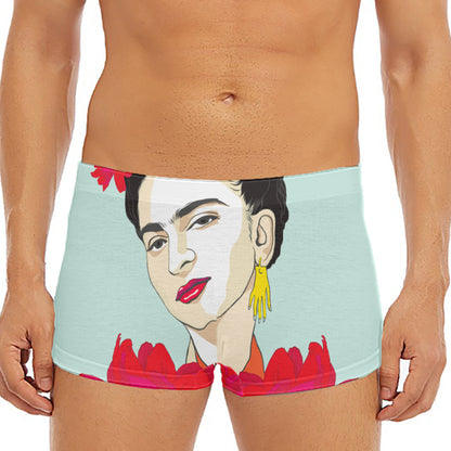 Frida Kahlo And Floral Print Men's Short Boxer Briefs