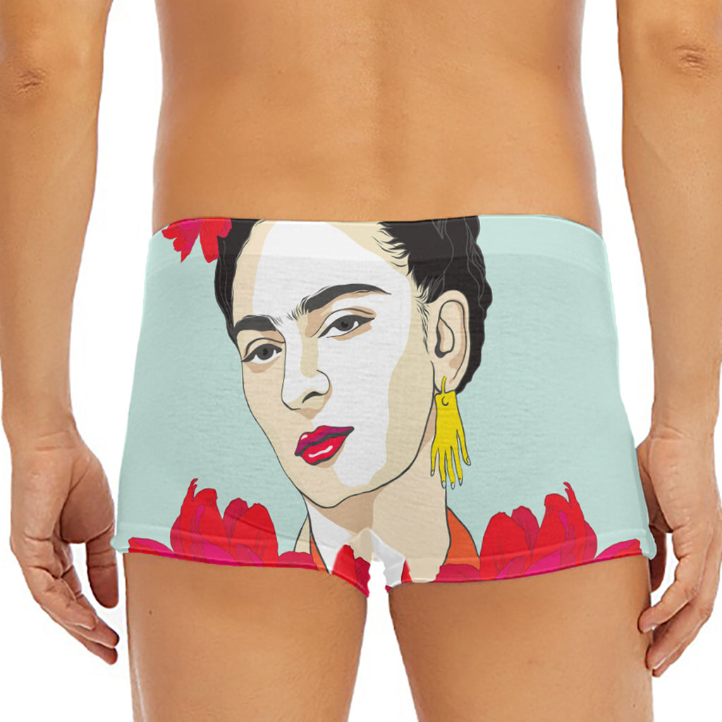 Frida Kahlo And Floral Print Men's Short Boxer Briefs