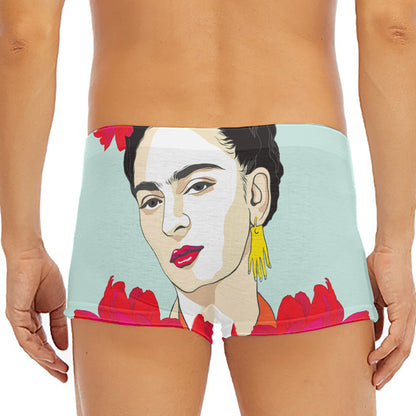 Frida Kahlo And Floral Print Men's Short Boxer Briefs