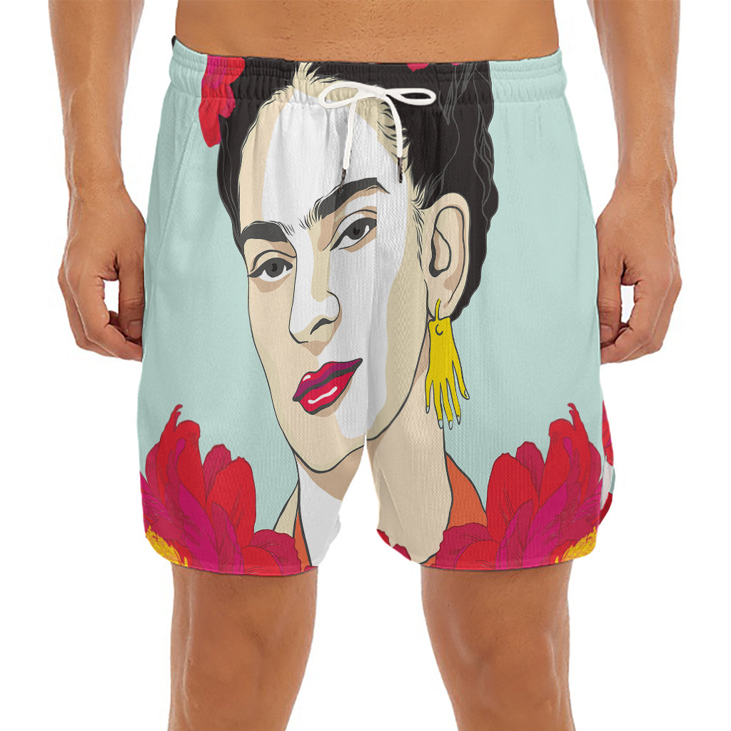 Frida Kahlo And Floral Print Men's Split Running Shorts