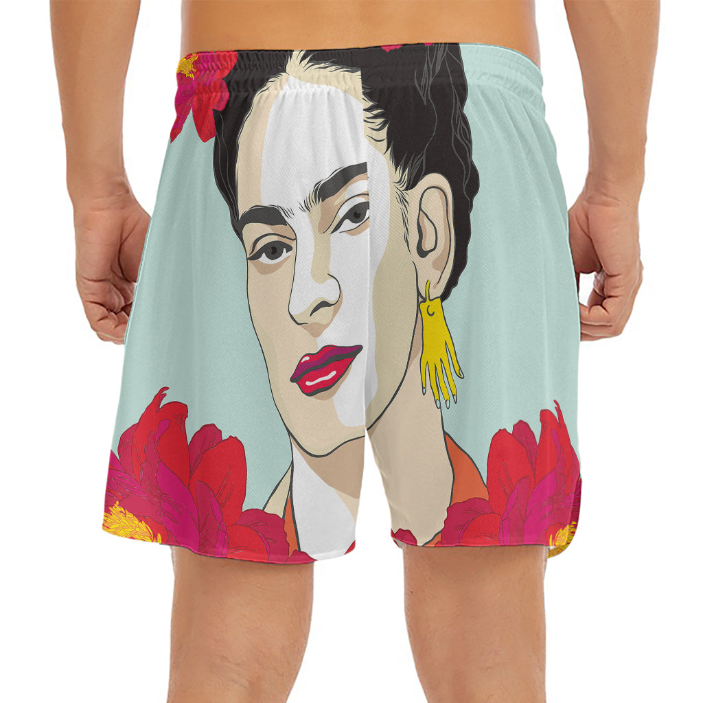Frida Kahlo And Floral Print Men's Split Running Shorts
