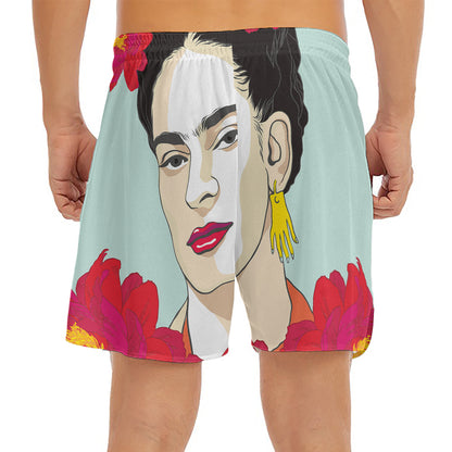 Frida Kahlo And Floral Print Men's Split Running Shorts