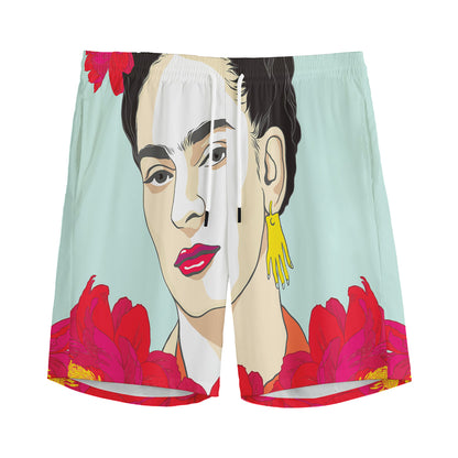Frida Kahlo And Floral Print Men's Sports Shorts