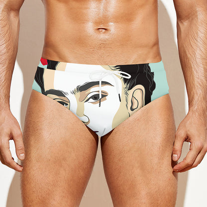 Frida Kahlo And Floral Print Men's Swim Briefs