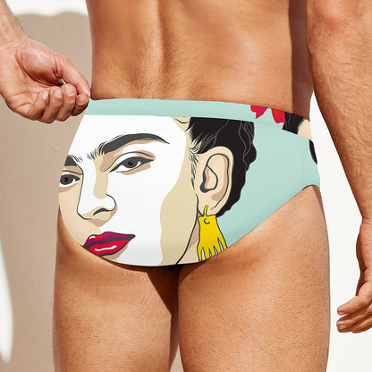 Frida Kahlo And Floral Print Men's Swim Briefs