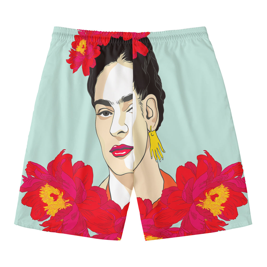 Frida Kahlo And Floral Print Men's Swim Trunks
