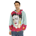 Frida Kahlo And Floral Print Men's Velvet Pullover Hoodie