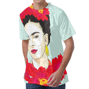 Frida Kahlo And Floral Print Men's Velvet T-Shirt