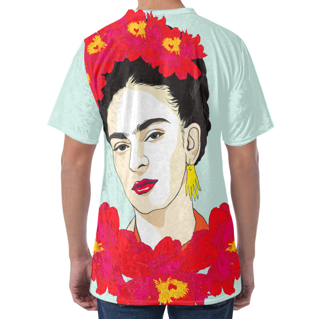 Frida Kahlo And Floral Print Men's Velvet T-Shirt