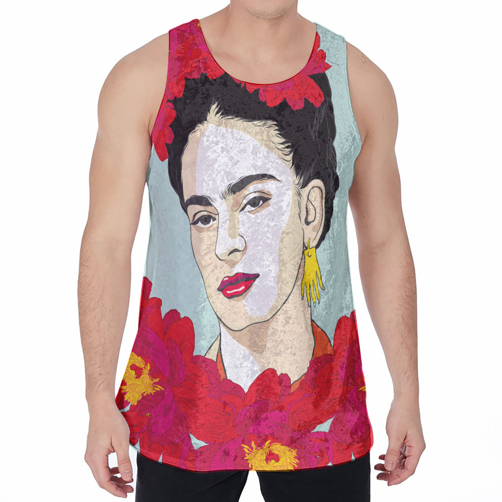 Frida Kahlo And Floral Print Men's Velvet Tank Top