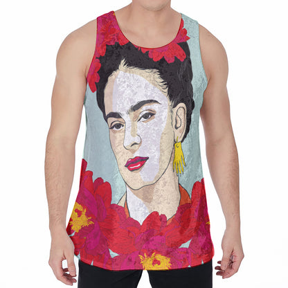 Frida Kahlo And Floral Print Men's Velvet Tank Top