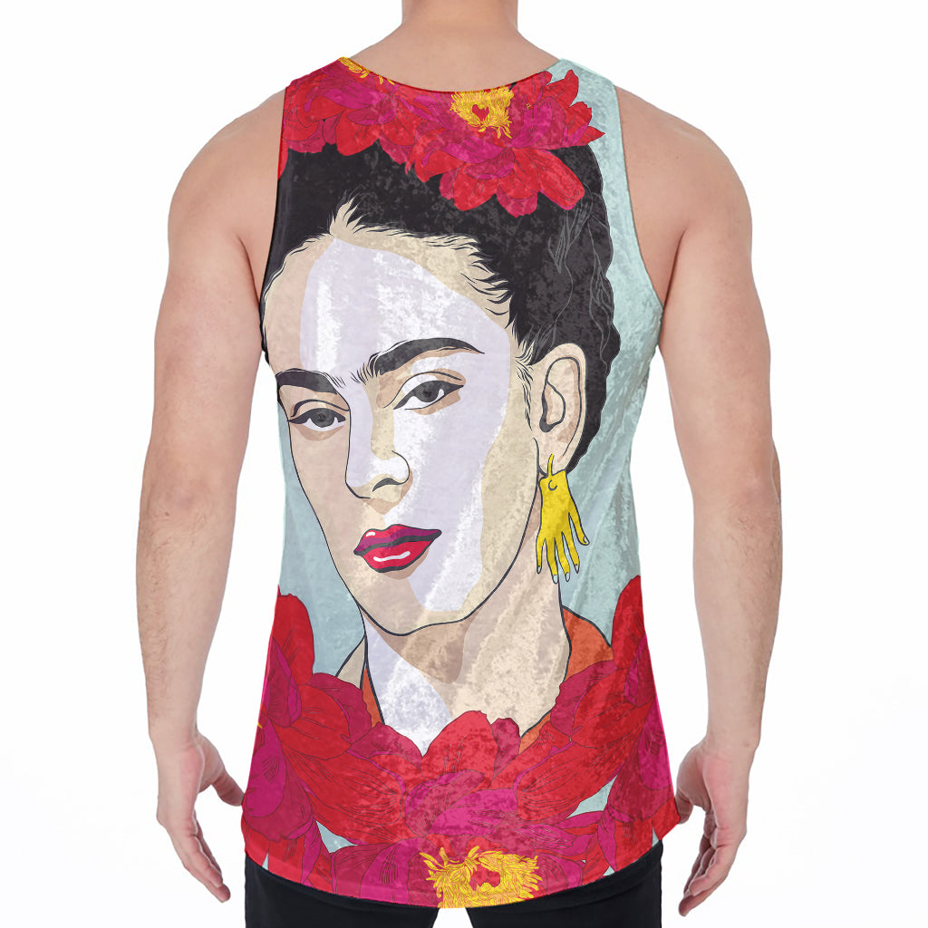 Frida Kahlo And Floral Print Men's Velvet Tank Top