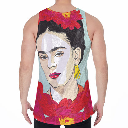 Frida Kahlo And Floral Print Men's Velvet Tank Top