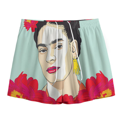 Frida Kahlo And Floral Print Mesh Shorts
