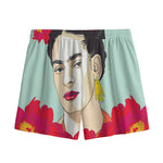 Frida Kahlo And Floral Print Mesh Shorts